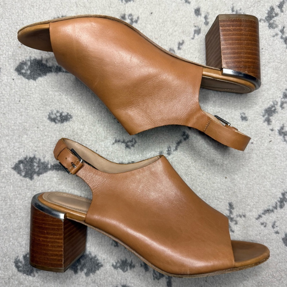TRENERY Patsy Pebble Leather Peep Toe Strappy Heeled Sandals